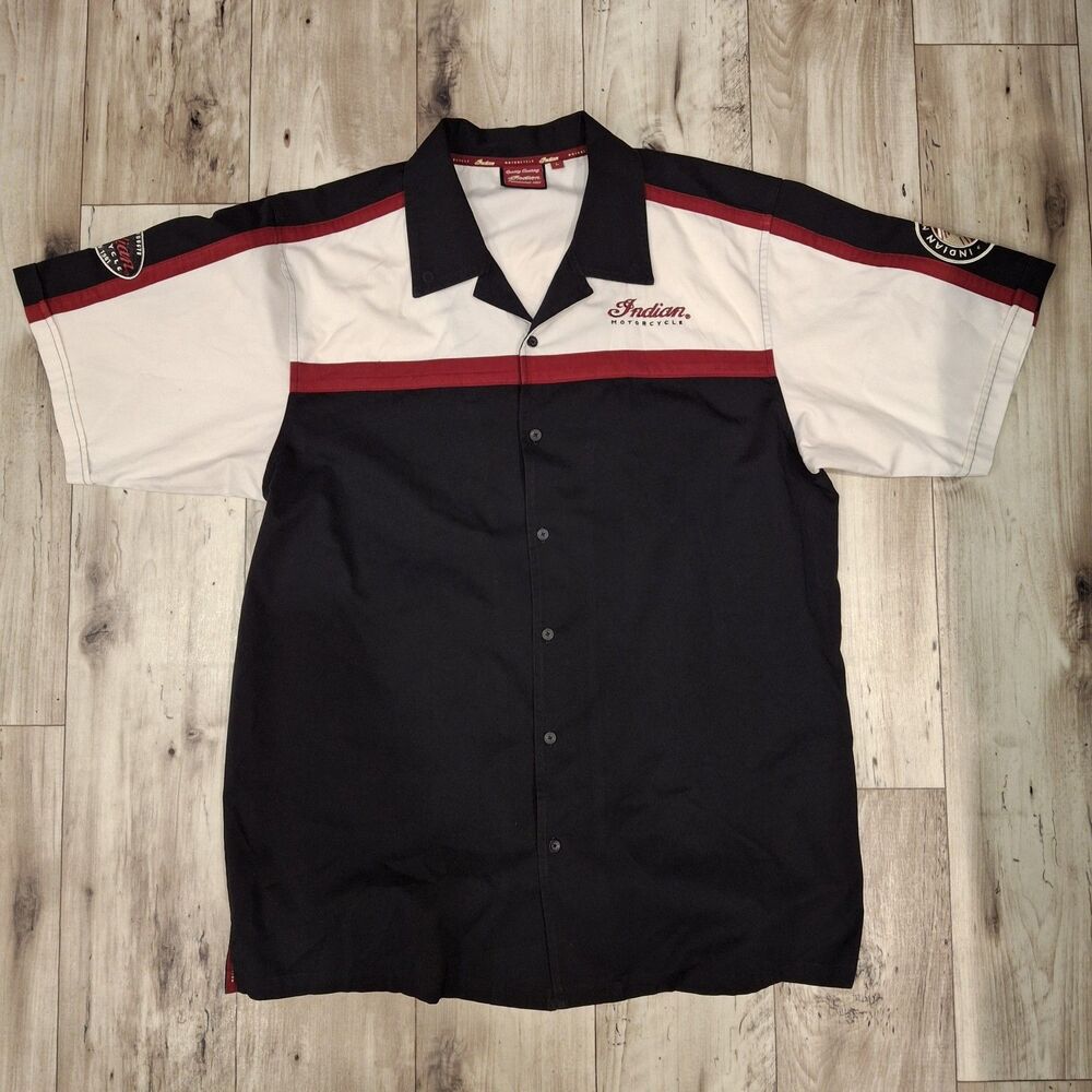 Indian Motorcycle Shop Shirt Button Down Biker Mechanic Work Garage Men Size L